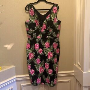PUG Couture for Every Body pinup wiggle dress black Hibiscus print size 2x